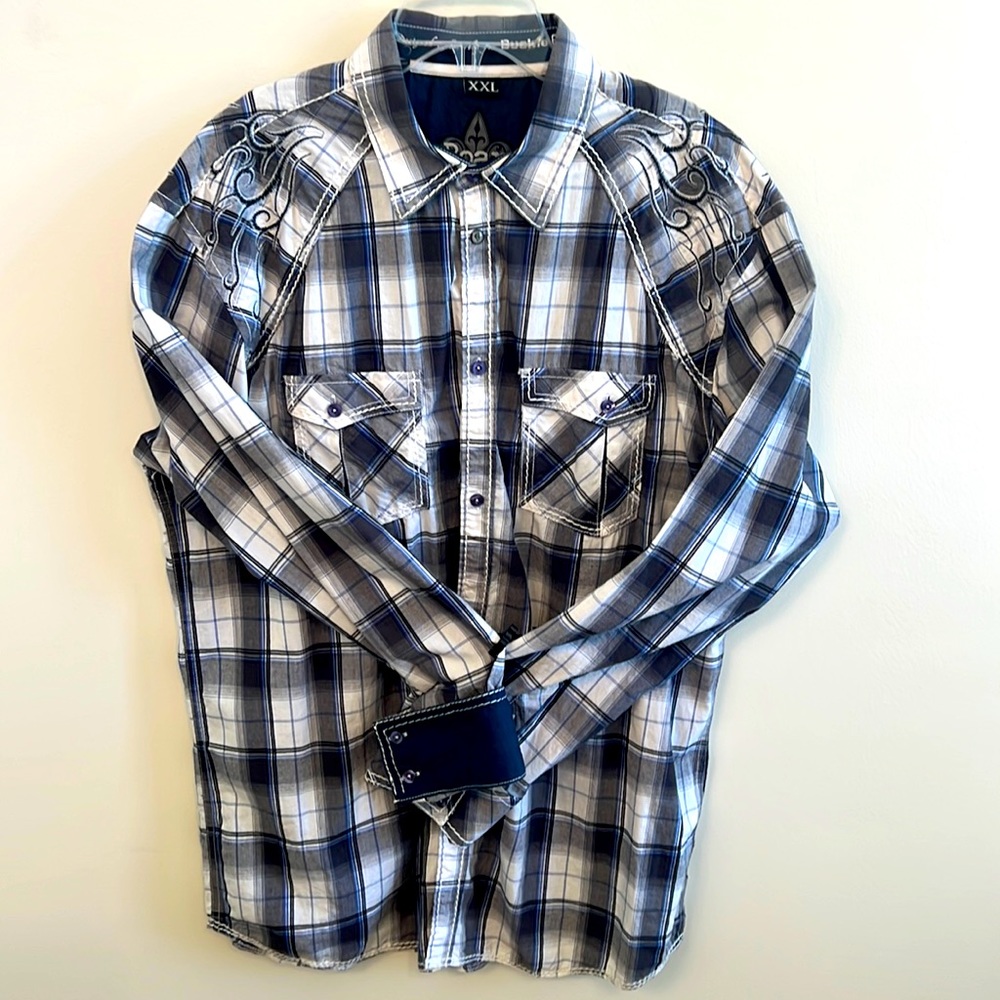 Roar “Enough Excuses” Stretch LS Shirt, XXL, Blue White Black